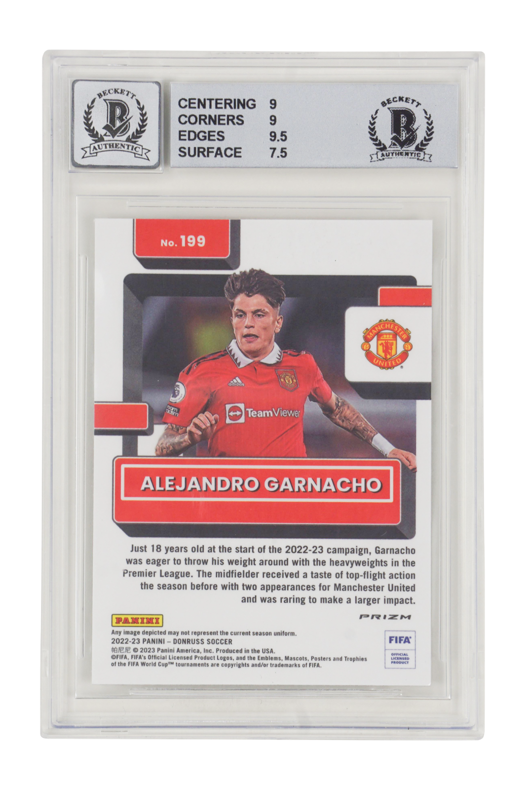 Alejandro Garnacho Signed 2022 Panini Donruss Optic Holo Rated Rookie – BGS 8.5